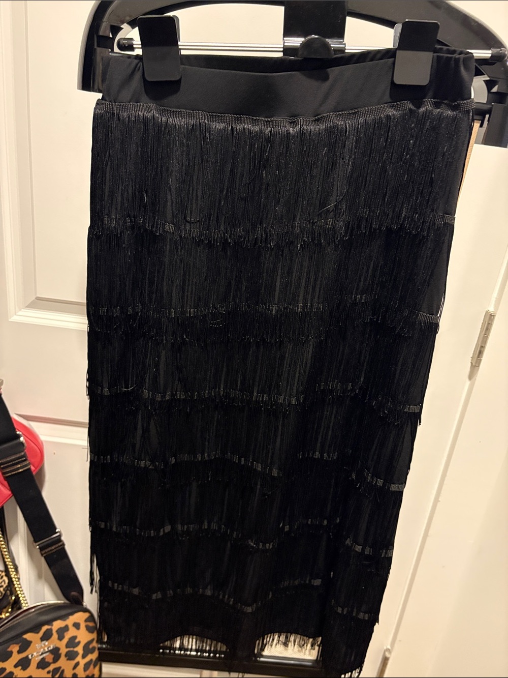 Ashley Stewart Black Fringe Midi Skirt